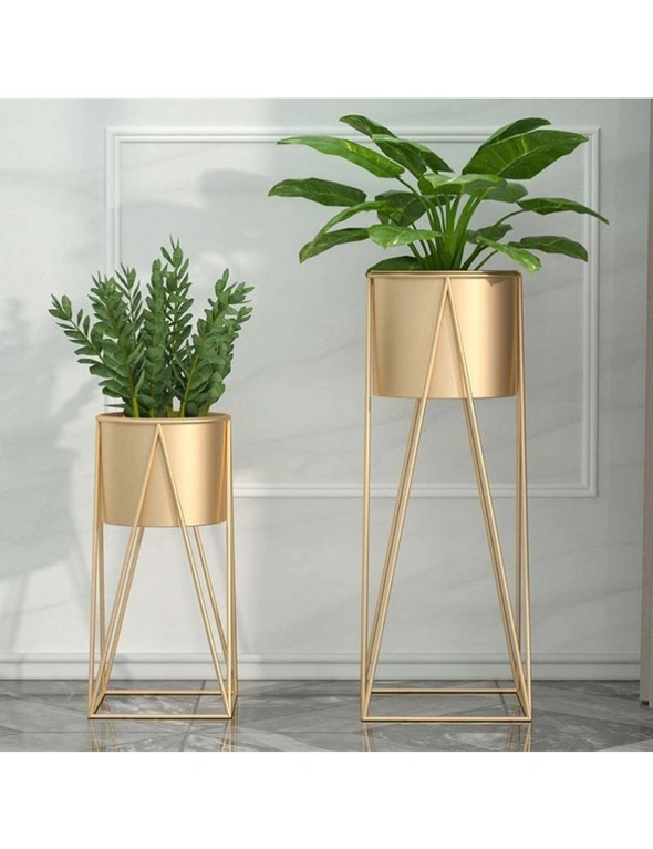 SOGA 70cm Gold Metal Plant Stand with Gold Flower Pot Holder Corner Shelving Rack Indoor Display, hi-res image number null