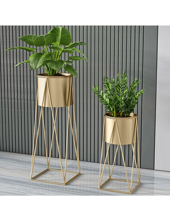 SOGA 70cm Gold Metal Plant Stand with Gold Flower Pot Holder Corner Shelving Rack Indoor Display, hi-res image number null
