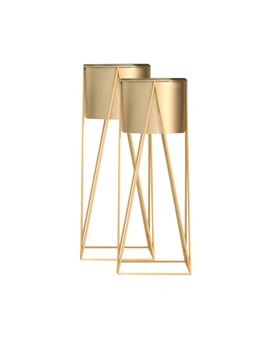 SOGA 2X 70cm Gold Metal Plant Stand with Gold Flower Pot Holder Corner Shelving Rack Indoor Display