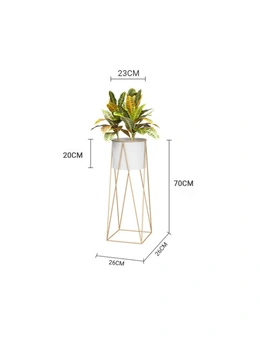 SOGA 70cm Gold Metal Plant Stand with White Flower Pot Holder Corner Shelving Rack Indoor Display