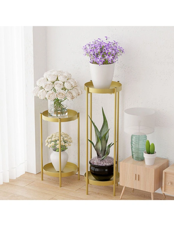 SOGA 2 Layer 80cm Gold Metal Plant Stand Flower Pot Holder Corner Shelving Rack Indoor Display, hi-res image number null