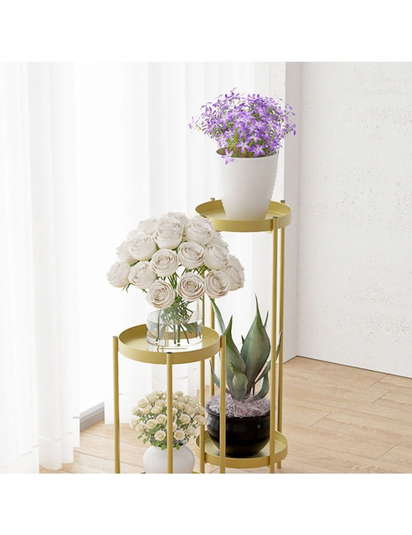 SOGA 2 Layer 80cm Gold Metal Plant Stand Flower Pot Holder Corner Shelving Rack Indoor Display, hi-res image number null