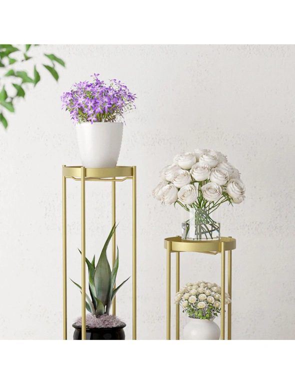 SOGA 2X 2 Layer 80cm Gold Metal Plant Stand Flower Pot Holder Corner Shelving Rack Indoor Display, hi-res image number null