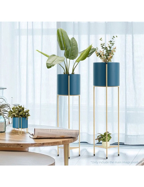 SOGA 2 Layer 81cm Gold Metal Plant Stand with Blue Flower Pot Holder Corner Shelving Rack Indoor Display, hi-res image number null