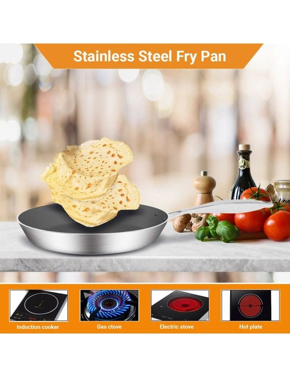 SOGA Stainless Steel Fry Pan 36cm Frying Pan Induction FryPan Non Stick Interior, hi-res image number null