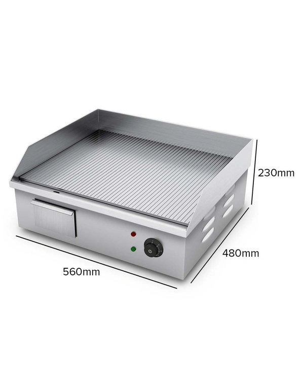 SOGA 2200W Stainless Steel Ribbed Griddle Commercial Grill BBQ Hot Plate 56*48*23cm, hi-res image number null