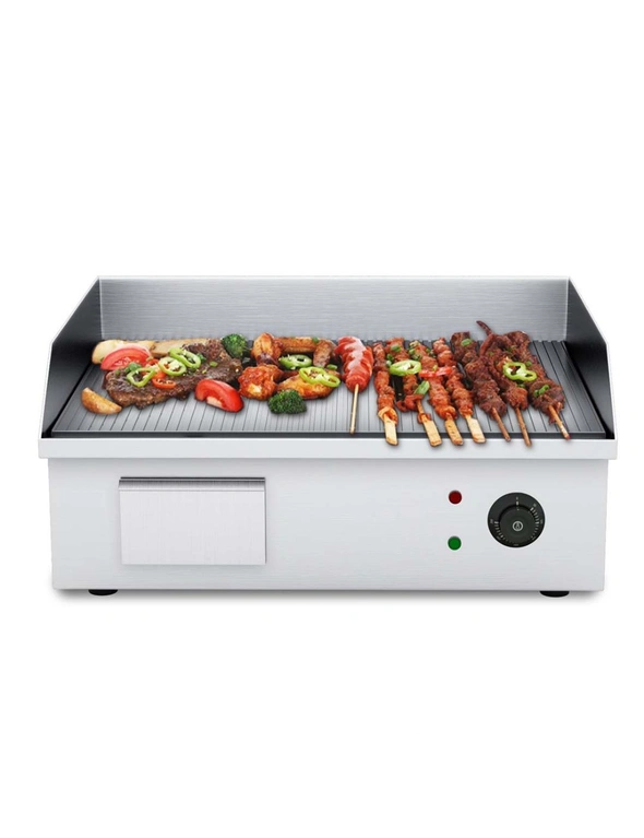 SOGA 2X Electric Stainless Steel Ribbed Griddle Commercial Grill BBQ Hot Plate, hi-res image number null