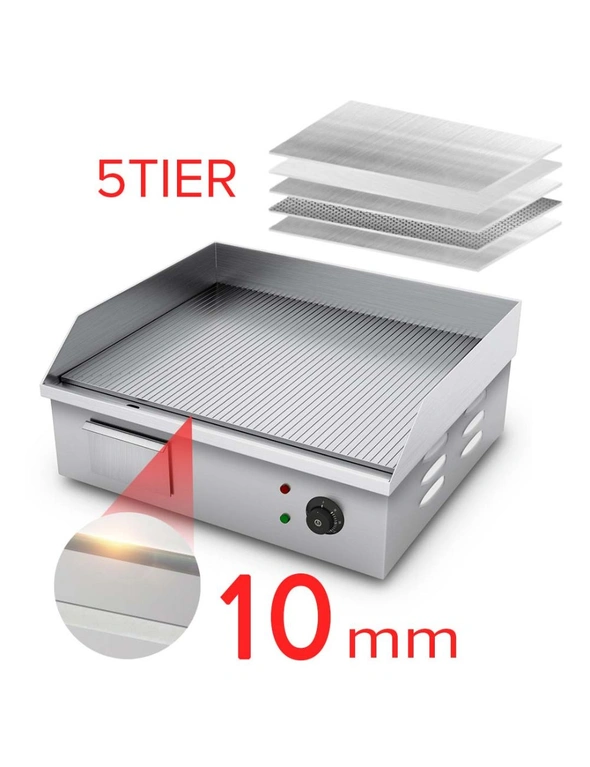 SOGA 2X Electric Stainless Steel Ribbed Griddle Commercial Grill BBQ Hot Plate, hi-res image number null