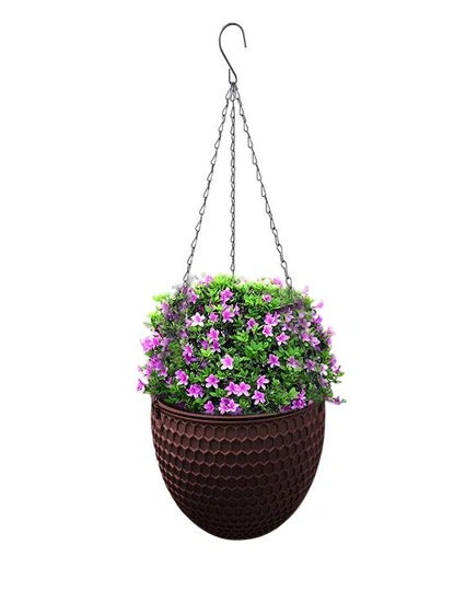 SOGA Coffee Small Hanging Resin Flower Pot Self Watering Basket Planter  Outdoor Garden Decor, hi-res image number null