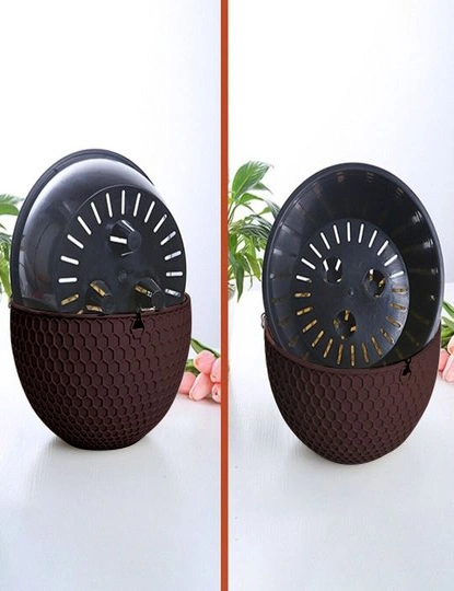 SOGA Coffee Small Hanging Resin Flower Pot Self Watering Basket Planter  Outdoor Garden Decor, hi-res image number null