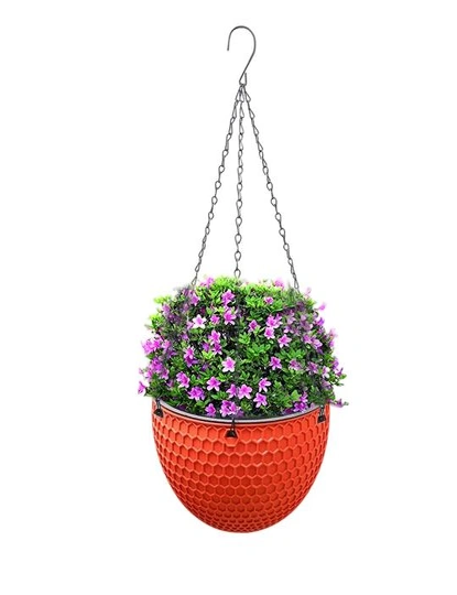 SOGA Red Small Hanging Resin Flower Pot Self Watering Basket Planter  Outdoor Garden Decor, hi-res image number null
