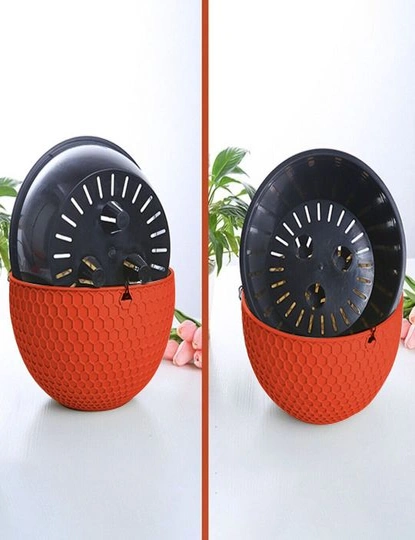 SOGA 2X Red Small Hanging Resin Flower Pot Self Watering Basket Planter  Outdoor Garden Decor, hi-res image number null