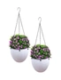 SOGA 2X White Small Hanging Resin Flower Pot Self Watering Basket Planter  Outdoor Garden Decor, hi-res