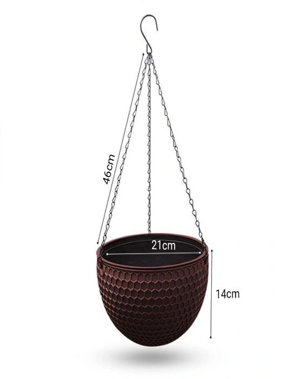 SOGA Coffee Medium Hanging Resin Flower Pot Self Watering Basket Planter  Outdoor Garden Decor, hi-res image number null