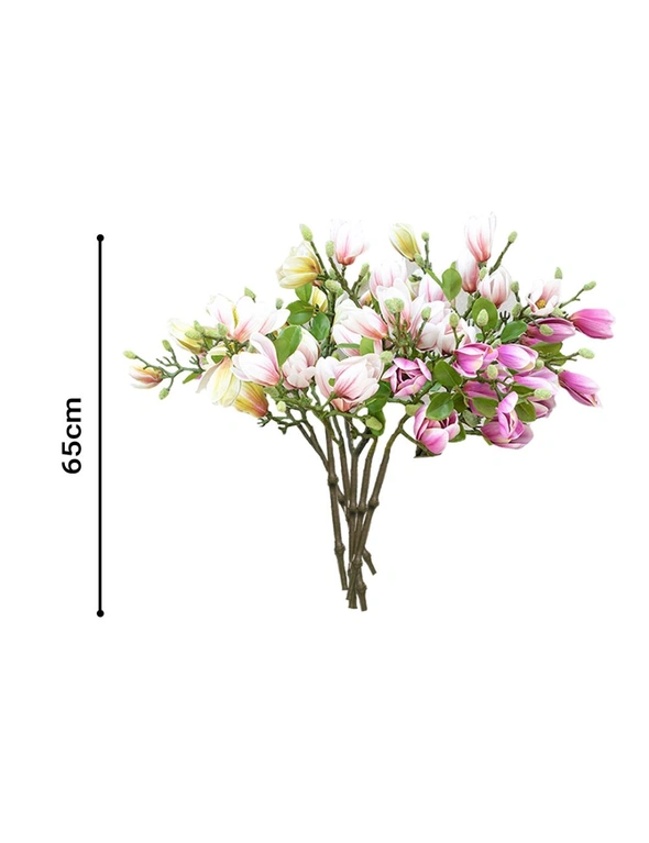 SOGA 6 Bunch Artificial Silk Magnolia denudata 4 Heads Flower Fake Bridal Bouquet Table Decor Purple, hi-res image number null
