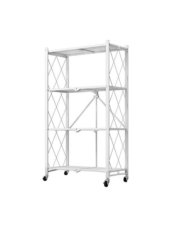 SOGA 4 Tier Steel White Foldable Kitchen Cart Multi-Functional Shelves Portable Storage Organizer with Wheels, hi-res image number null