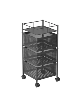 SOGA 3 Tier Steel Square Rotating Kitchen Cart Multi-Functional Shelves Portable Storage Organizer with Wheels