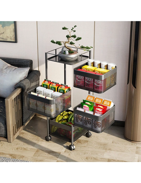 SOGA 2X 4 Tier Steel Square Rotating Kitchen Cart Multi-Functional Shelves Portable Storage Organizer with Wheels, hi-res image number null
