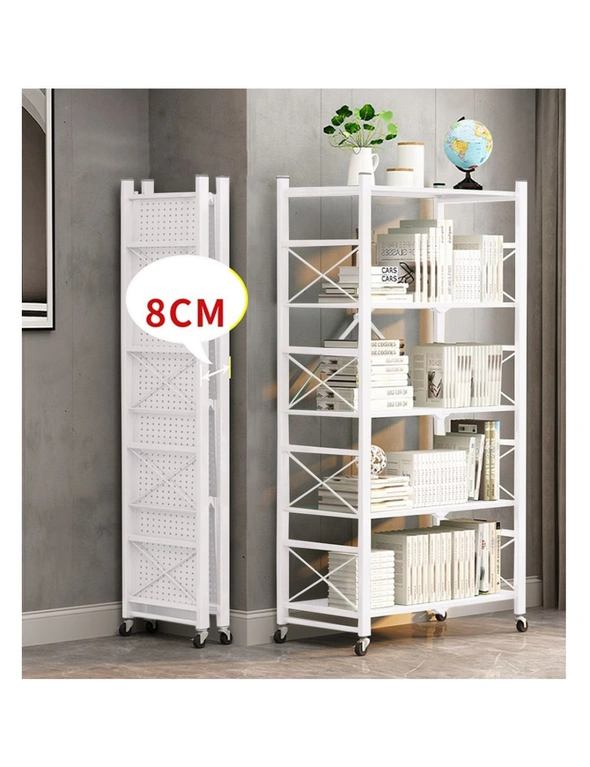 SOGA 2X 5 Tier Steel White Foldable Display Stand Multi-Functional Shelves Portable Storage Organizer with Wheels, hi-res image number null