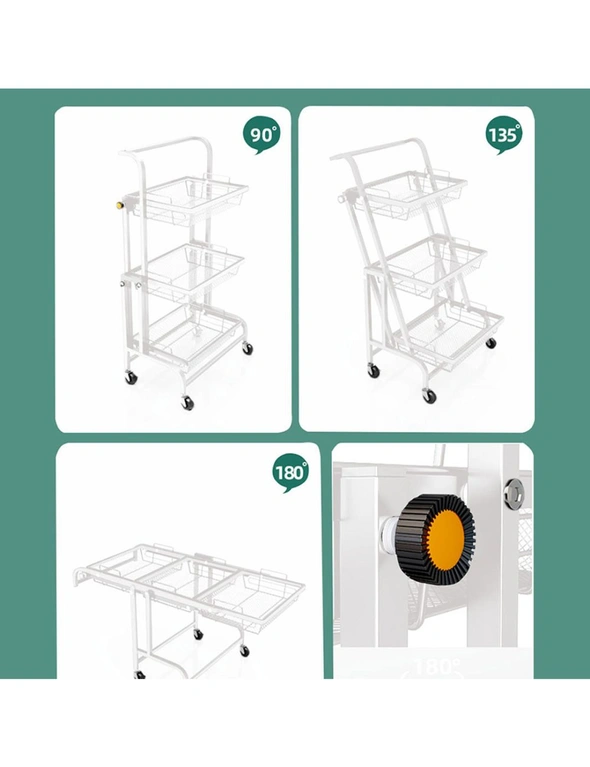 SOGA 2X 3 Tier Steel White Adjustable Kitchen Cart Multi-Functional Shelves Portable Storage Organizer with Wheels, hi-res image number null