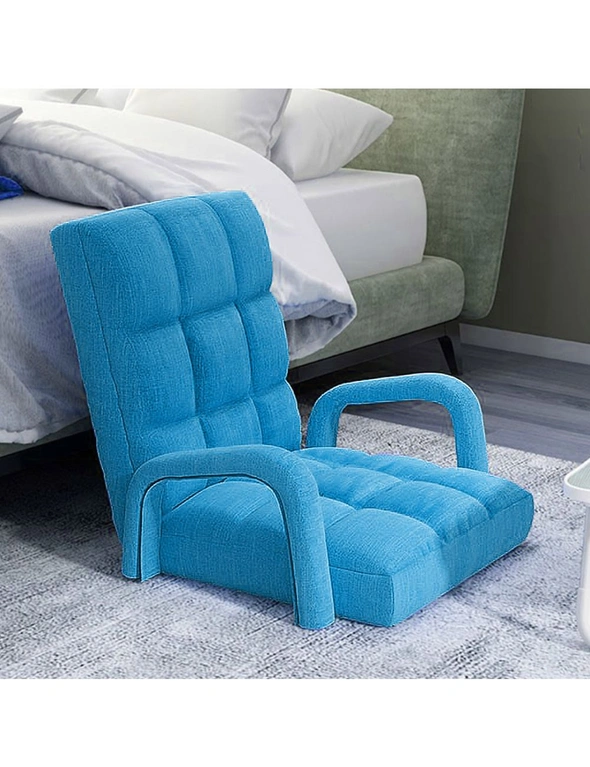 SOGA 4X Foldable Lounge Cushion Adjustable Floor Lazy Recliner Chair with Armrest Blue, hi-res image number null