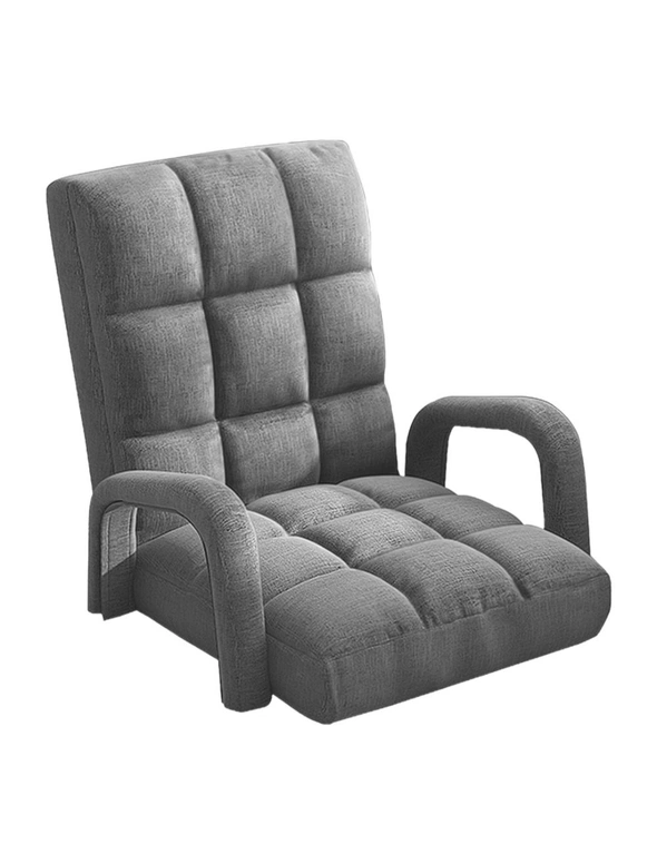 SOGA Foldable Lounge Cushion Adjustable Floor Lazy Recliner Chair with Armrest Grey, hi-res image number null