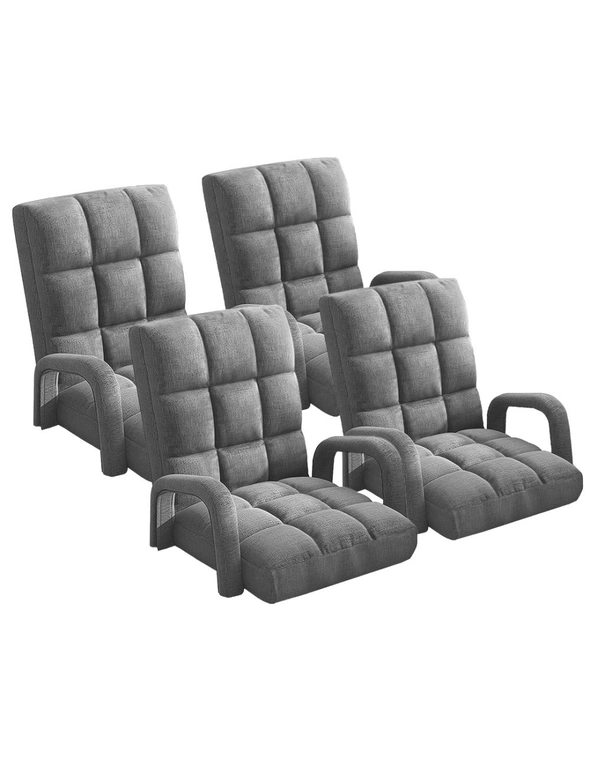 SOGA 4X Foldable Lounge Cushion Adjustable Floor Lazy Recliner Chair with Armrest Grey, hi-res image number null