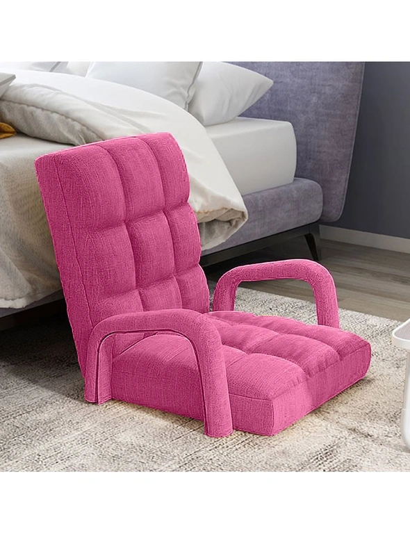 SOGA Foldable Lounge Cushion Adjustable Floor Lazy Recliner Chair with Armrest Pink, hi-res image number null