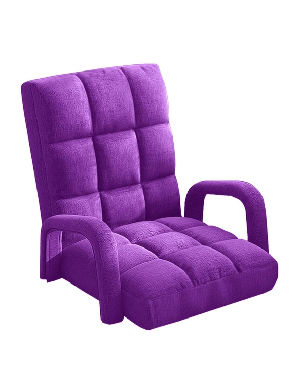 SOGA Foldable Lounge Cushion Adjustable Floor Lazy Recliner Chair with Armrest Purple, hi-res image number null