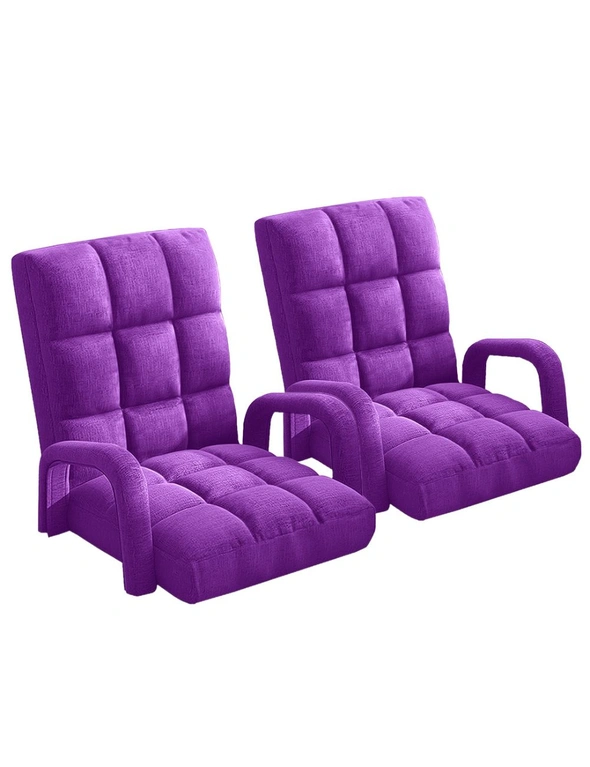 SOGA 2X Foldable Lounge Cushion Adjustable Floor Lazy Recliner Chair with Armrest Purple, hi-res image number null