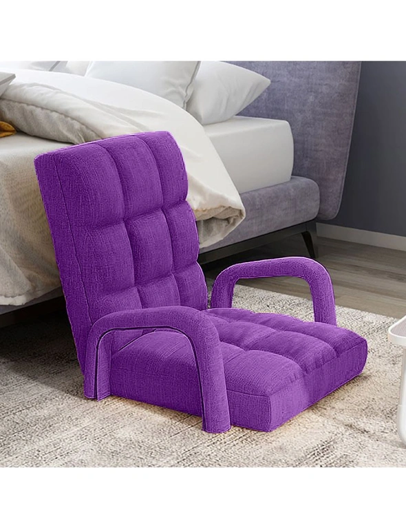 SOGA 2X Foldable Lounge Cushion Adjustable Floor Lazy Recliner Chair with Armrest Purple, hi-res image number null