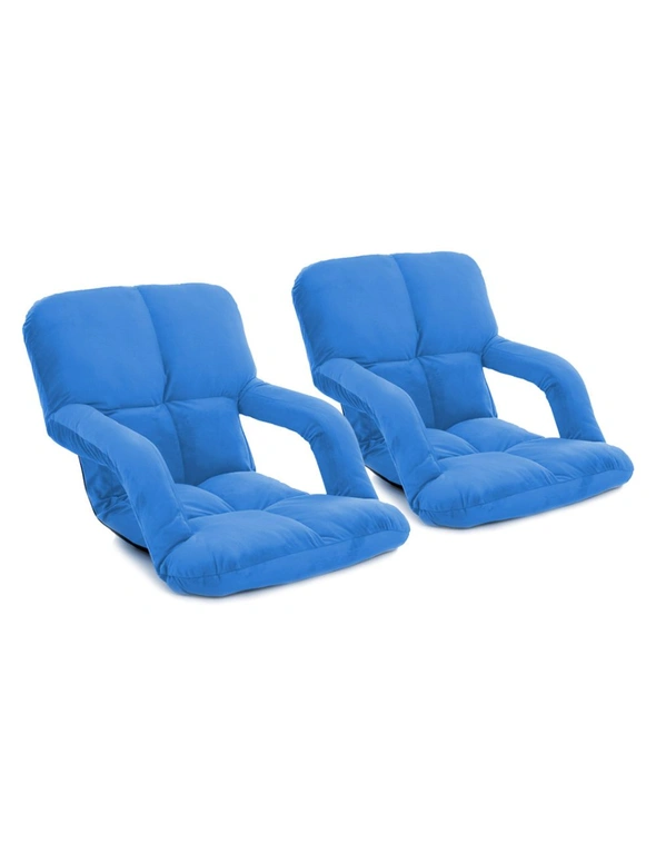 SOGA 2X Foldable Lounge Cushion Adjustable Floor Lazy Recliner Chair with Armrest Blue, hi-res image number null