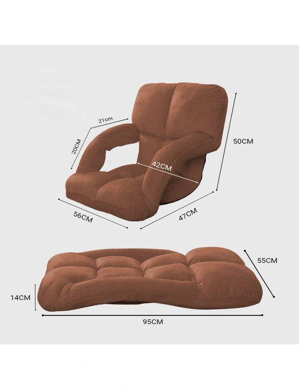 SOGA Foldable Lounge Cushion Adjustable Floor Lazy Recliner Chair with Armrest Coffee, hi-res image number null
