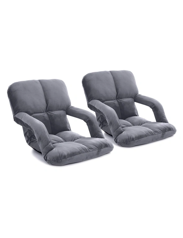 SOGA 2X Foldable Lounge Cushion Adjustable Floor Lazy Recliner Chair with Armrest Grey, hi-res image number null