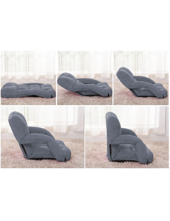SOGA 2X Foldable Lounge Cushion Adjustable Floor Lazy Recliner Chair with Armrest Grey, hi-res image number null