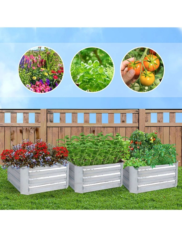 SOGA 2X 100cm Square Galvanised Raised Garden Bed Vegetable Herb Flower Outdoor Planter Box, hi-res image number null