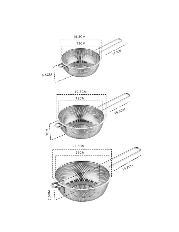 SOGA Stainless Steel Perforated Colander Fine Mesh Net Food Strainer Basket with Handle Skimmer Sieve Set, hi-res image number null