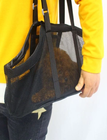 SOGA Black Pet Carrier Bag Breathable Net Mesh Tote Pouch Dog Cat Travel Essentials, hi-res image number null