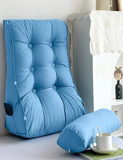 SOGA 2X 45cm Blue Triangular Wedge Lumbar Pillow Headboard Backrest Sofa Bed Cushion Home Decor, hi-res image number null
