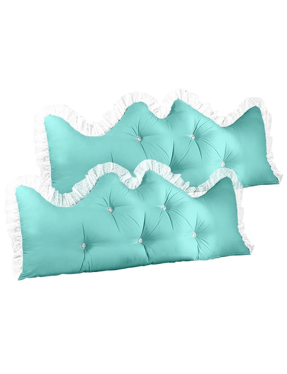 SOGA 2X 180cm Light Blue Princess Bed Pillow Headboard Backrest Bedside Tatami Sofa Cushion with Ruffle Lace Home Decor, hi-res image number null