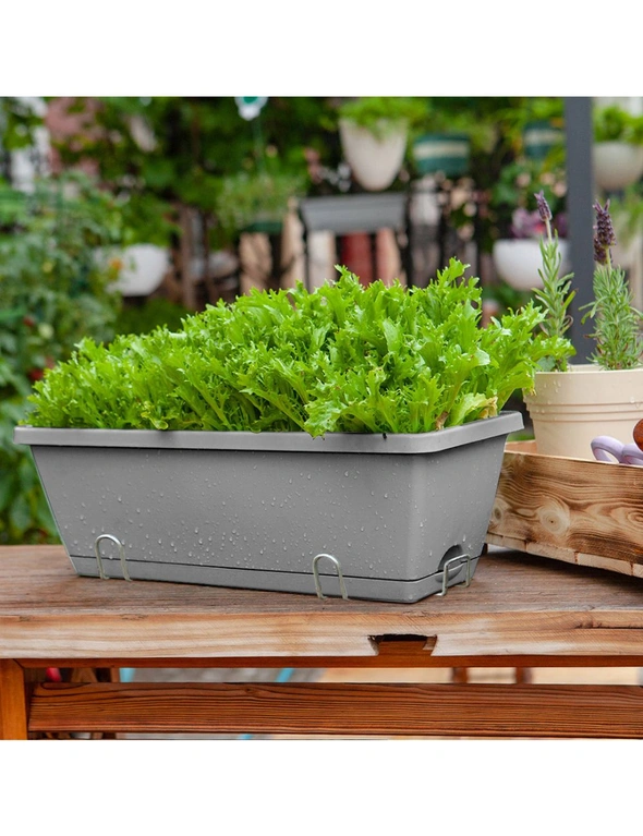 SOGA 49.5cm Gray Rectangular Planter Vegetable Herb Flower Outdoor Plastic Box with Holder Balcony Garden Decor Set of 2, hi-res image number null