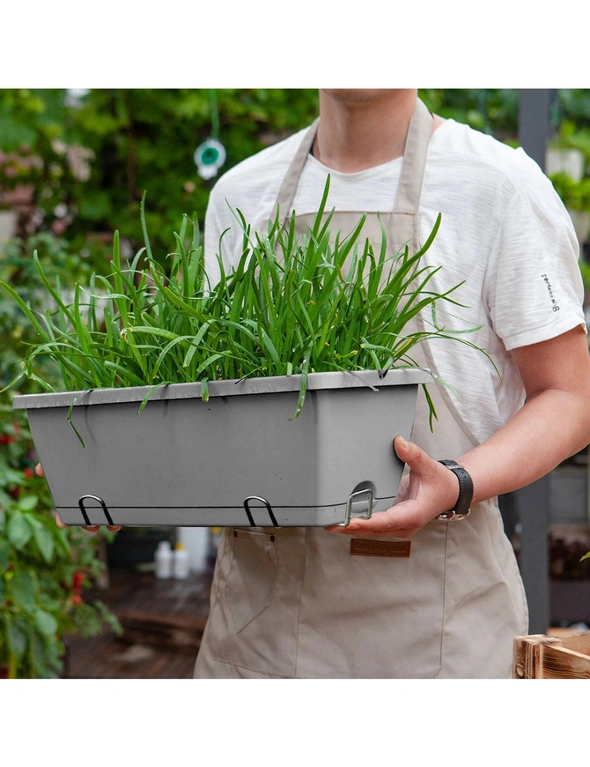 SOGA 49.5cm Gray Rectangular Planter Vegetable Herb Flower Outdoor Plastic Box with Holder Balcony Garden Decor Set of 2, hi-res image number null