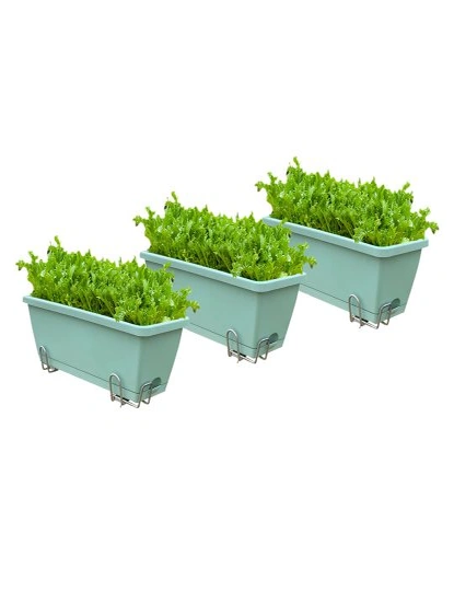SOGA 49.5cm Green Rectangular Planter Vegetable Herb Flower Outdoor Plastic Box with Holder Balcony Garden Decor Set of 3, hi-res image number null