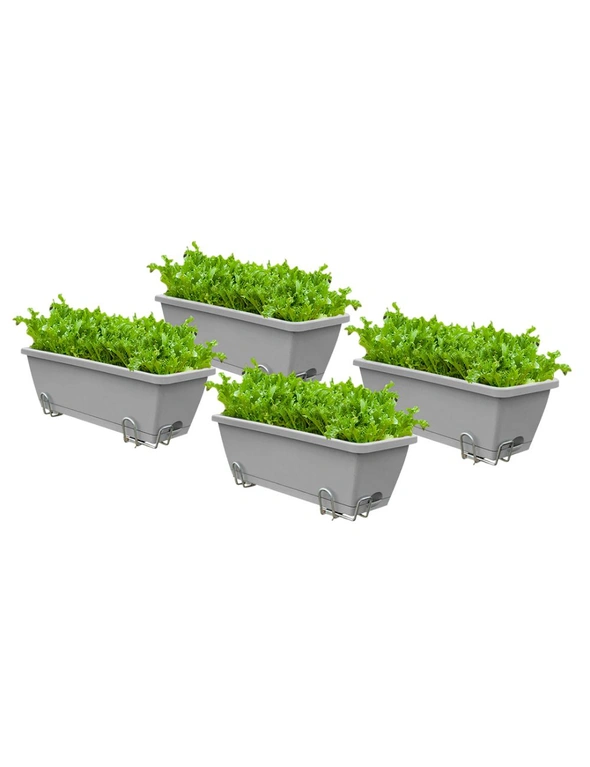 SOGA 49.5cm Gray Rectangular Planter Vegetable Herb Flower Outdoor Plastic Box with Holder Balcony Garden Decor Set of 4, hi-res image number null