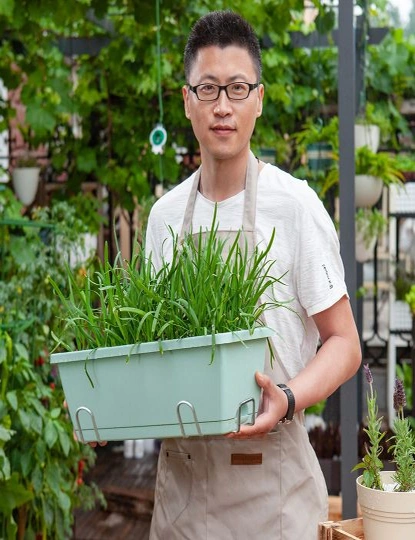 SOGA 49.5cm Green Rectangular Planter Vegetable Herb Flower Outdoor Plastic Box with Holder Balcony Garden Decor Set of 4, hi-res image number null