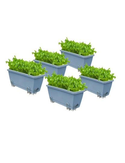 SOGA 49.5cm Blue Rectangular Planter Vegetable Herb Flower Outdoor Plastic Box with Holder Balcony Garden Decor Set of 5, hi-res image number null