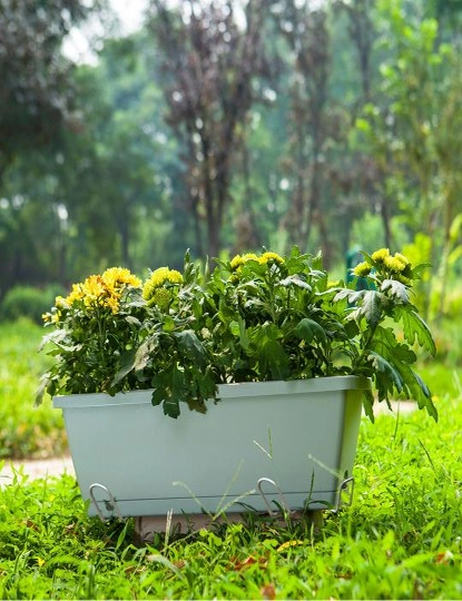 SOGA 49.5cm Blue Rectangular Planter Vegetable Herb Flower Outdoor Plastic Box with Holder Balcony Garden Decor Set of 5, hi-res image number null