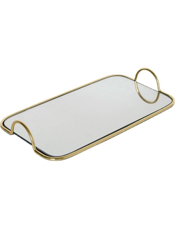 SOGA 40.5cm Gold Flat-Lay Mirror Glass Metal Tray Vanity Makeup Perfume Jewelry Organiser with Handles, hi-res image number null