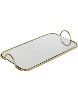 SOGA 40.5cm Gold Flat-Lay Mirror Glass Metal Tray Vanity Makeup Perfume Jewelry Organiser with Handles