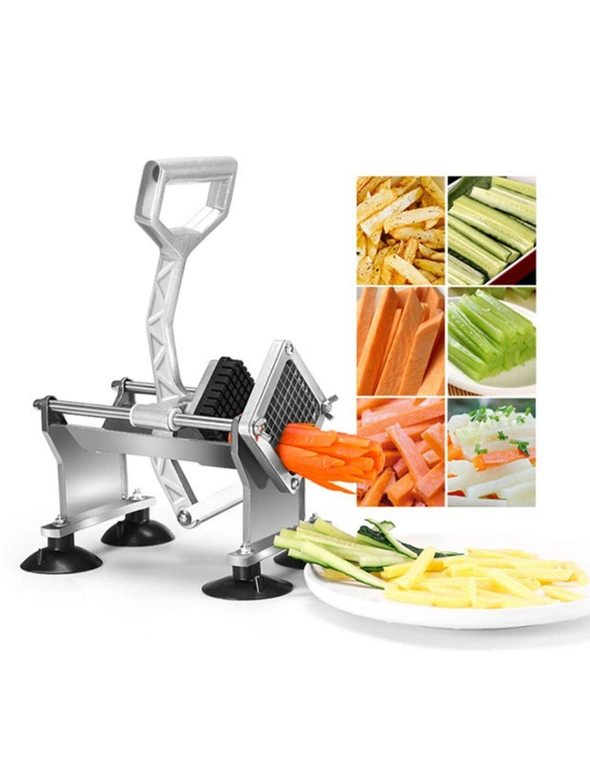 French Fry Cutter Commercial Stainless Steel Fruit Potato Slicer w/ 4 Size  Blade